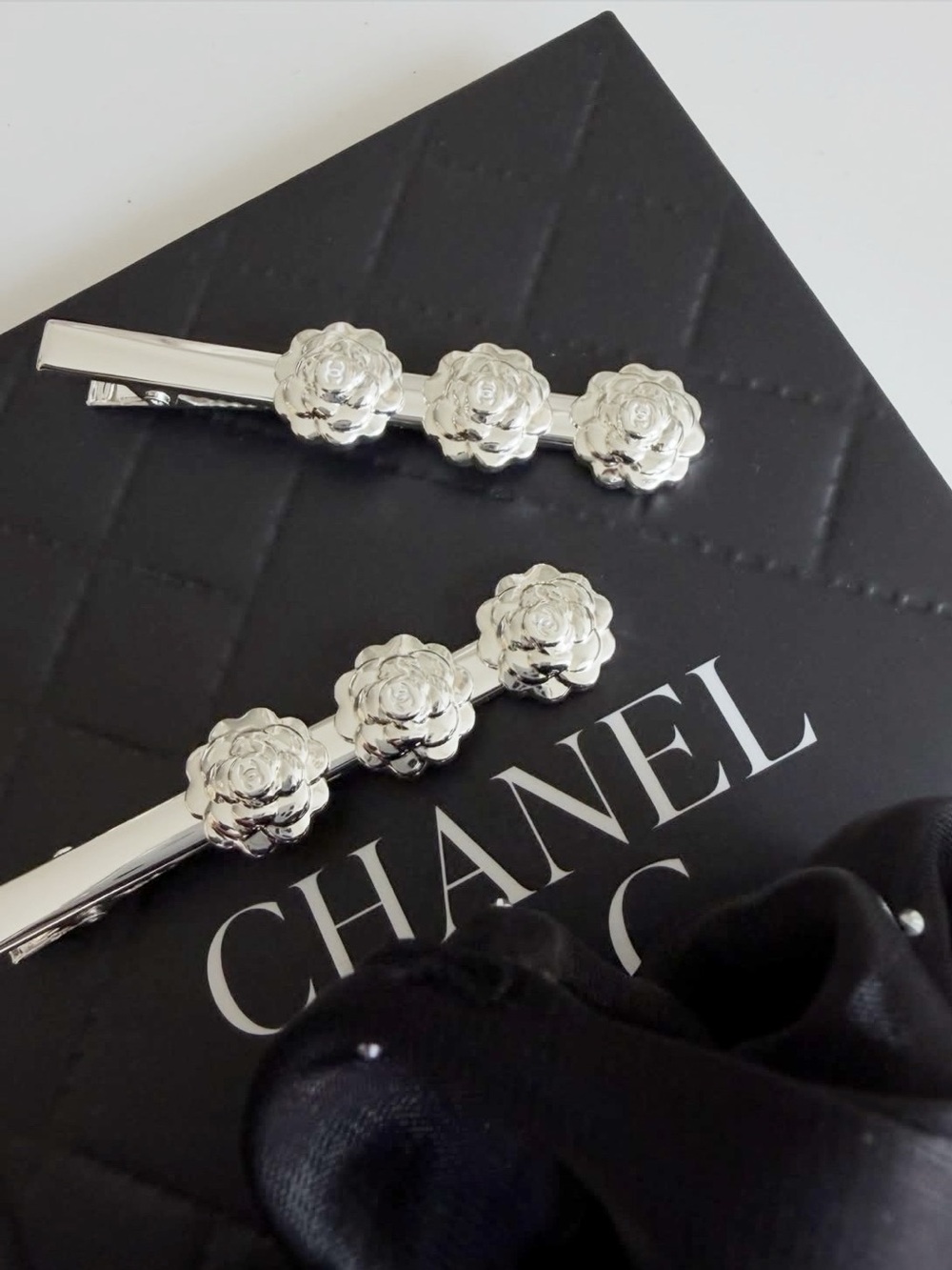Chanel Beauty Silver Floral Camellia Hair Clips (Set of 2)